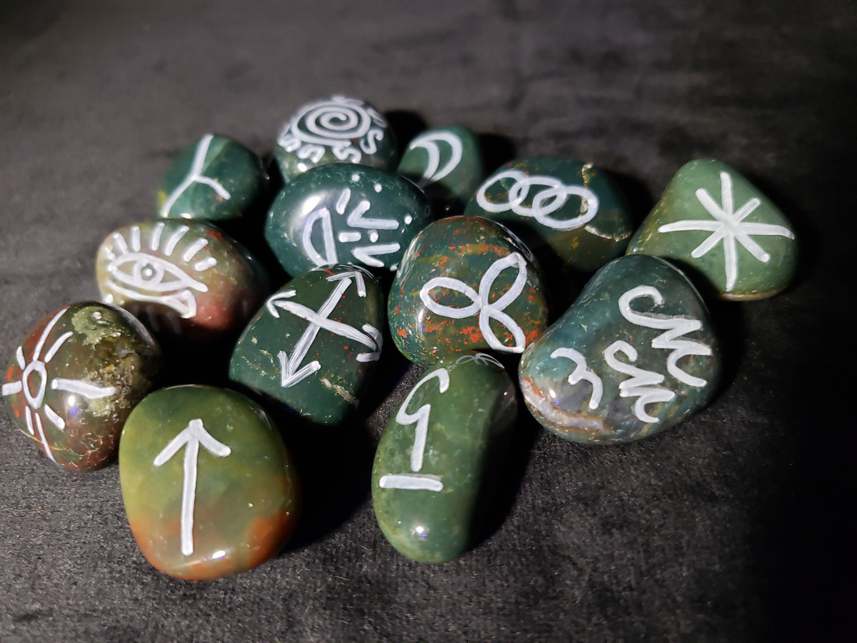 BloodStone Witches Runes - Semi-Precious Witches Rune Set with